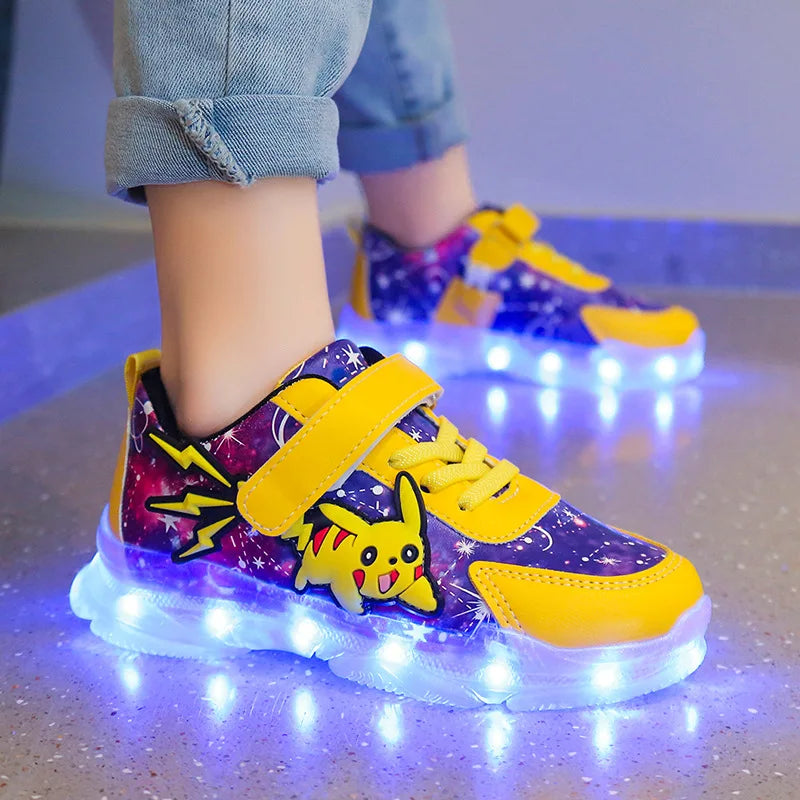 Kid’s Casual Shoes Boys Rechargeable Cartoon PU Leather Spring Fashion Flat Bottom Anti-slip Sneakers Yellow Size 25-36 - URBANPICK FASHION