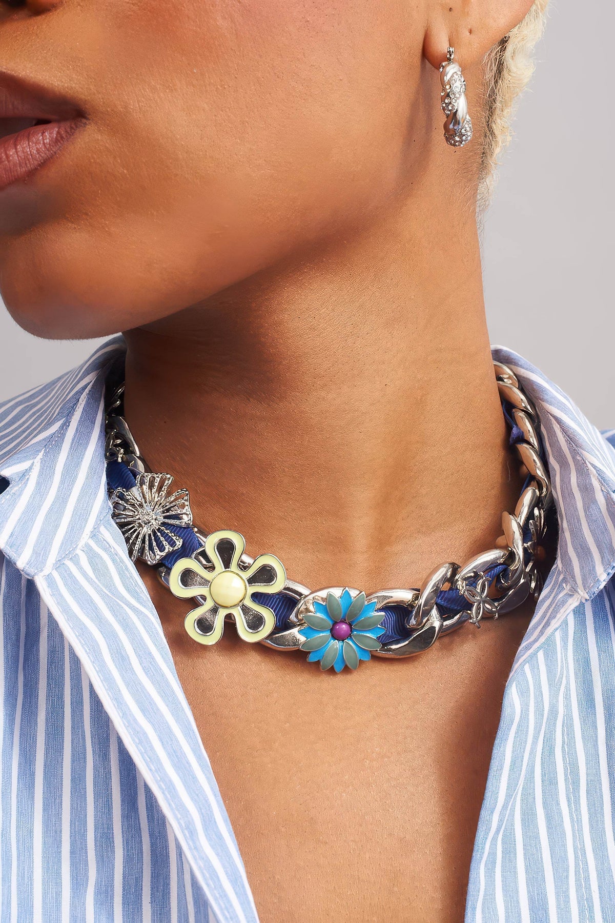 Satin Floral Cuban Chain - Unisex Ribbon Necklace Statement Piece - URBANPICK FASHION