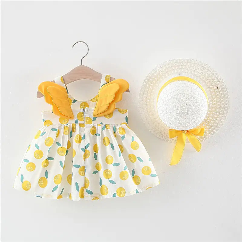 Summer Big Dot Wings Princess Dress with Hat - URBANPICK FASHION