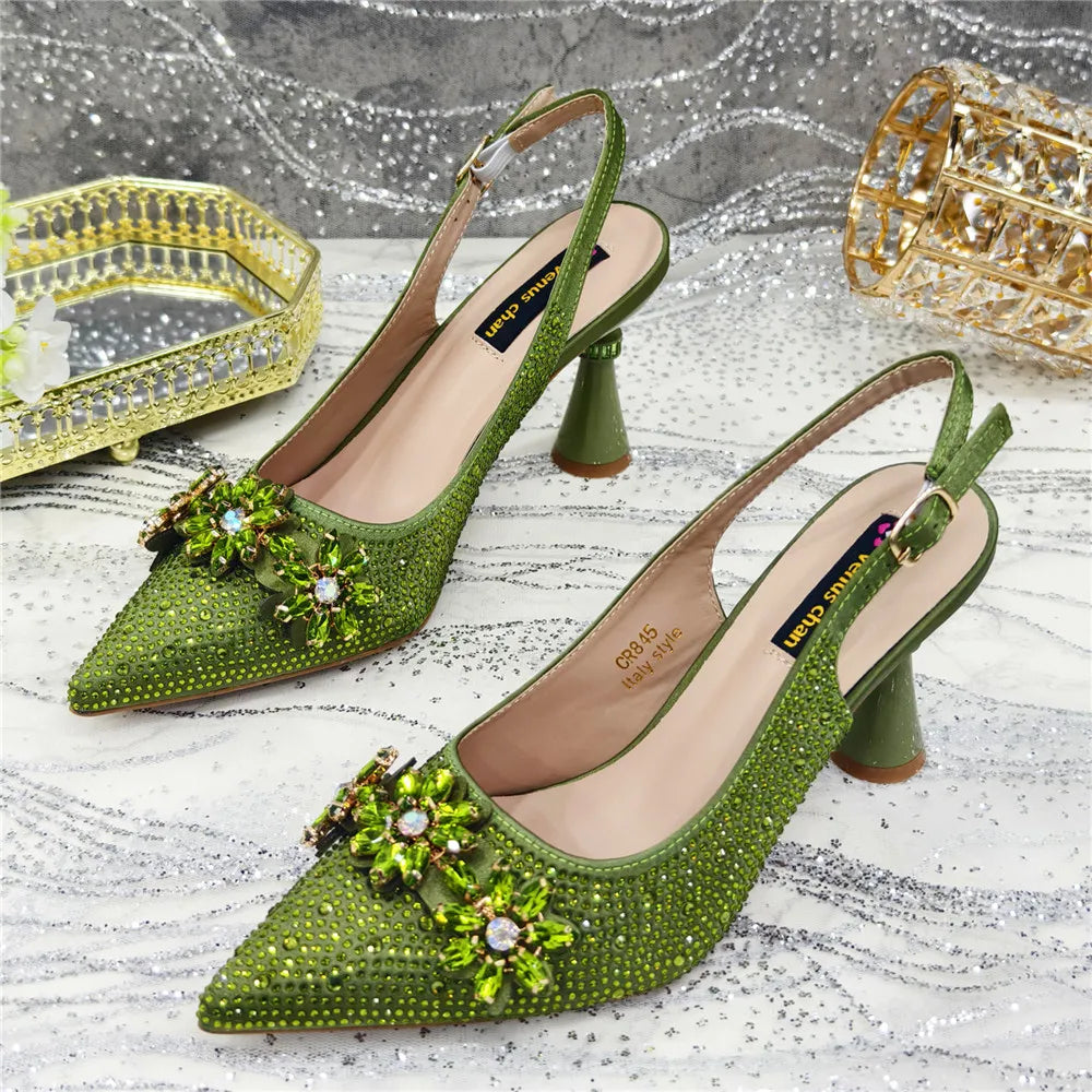 High Heels Shoes and Bags Set With Rhinestone - URBANPICK FASHION