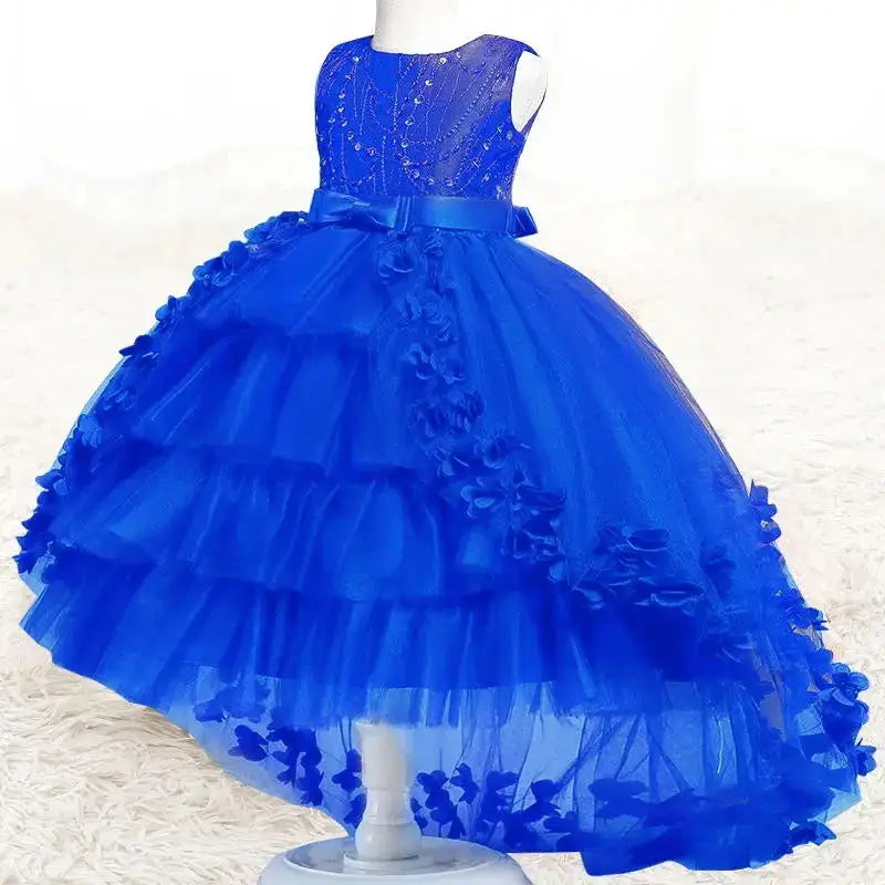 New Year Christmas Party Embroidered Sticker Tailcoat Flower Girl Part Dress - URBANPICK FASHION
