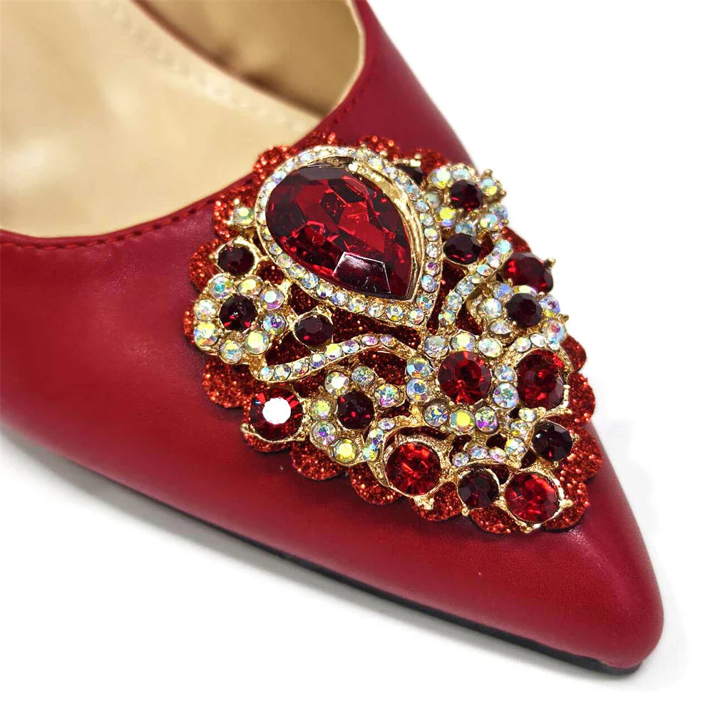 Women's Crystal Pointed High Heels Shoe Bag Set - URBANPICK FASHION