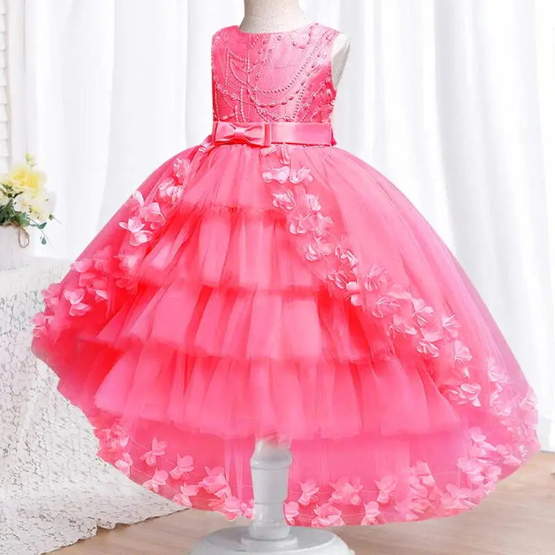 New Year Christmas Party Embroidered Sticker Tailcoat Flower Girl Part Dress - URBANPICK FASHION