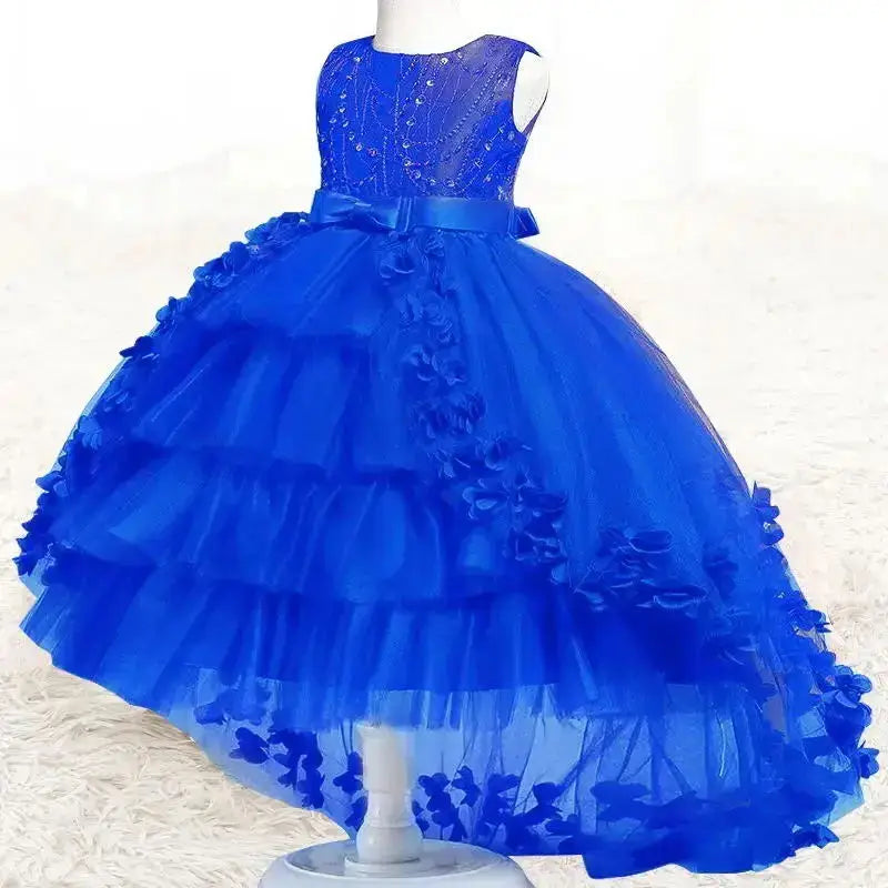 New Year Christmas Party Embroidered Sticker Tailcoat Flower Girl Part Dress - URBANPICK FASHION