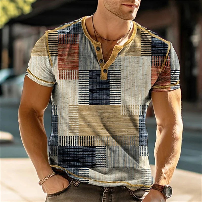Summer 3D Printed T Shirt, Men’s Retro Patchwork, Cool Breathable, Short Sleeve, Trendy Casual, Oversized Top - URBANPICK FASHION