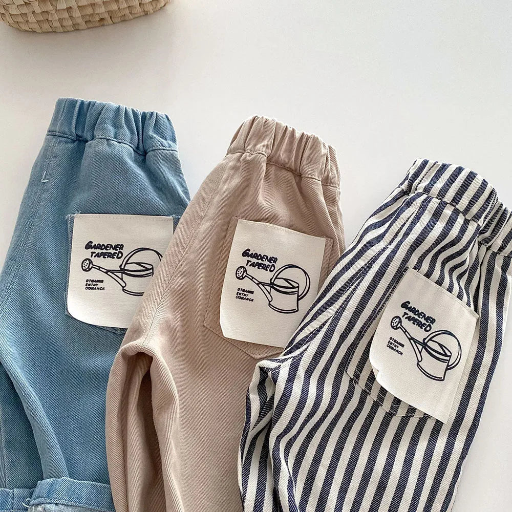 Kids Tapped Casual Striped Pants 0-5T Girls Boys Fashion Stripe Trousers Children Solid Denim Jeans Britches - URBANPICK FASHION