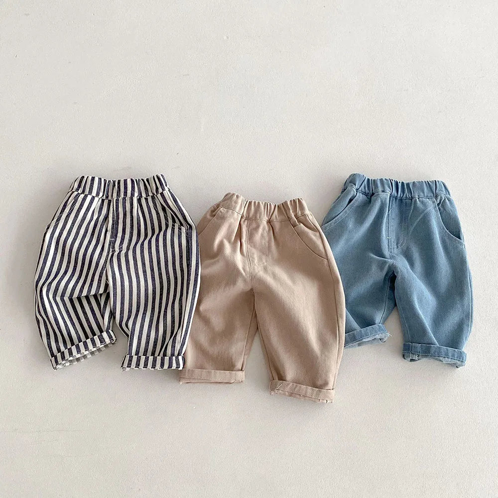 Kids Tapped Casual Striped Pants 0-5T Girls Boys Fashion Stripe Trousers Children Solid Denim Jeans Britches - URBANPICK FASHION