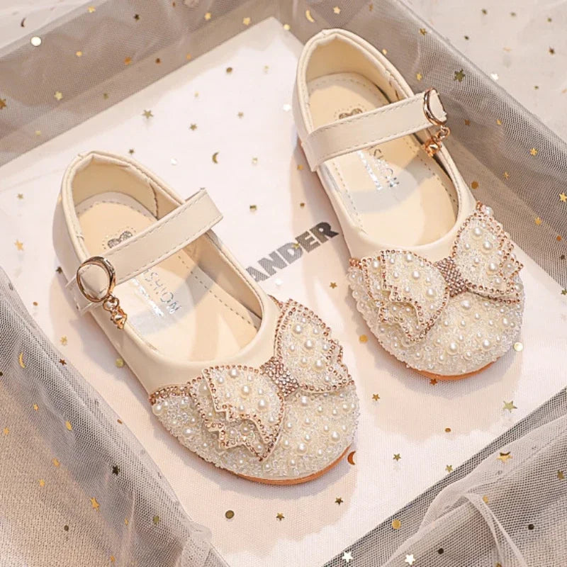 Children Princess Shoes Glitter Party Wedding Shoes for Girls Fashion Rhinestone Toddlers Ballet Flats Causal Kids Leather Shoes - URBANPICK FASHION