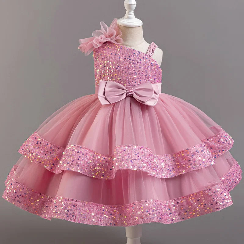 Flower Princess Sequins Baby Wedding Christmas Party Short Sleeveless Dress Birthday Party Wedding Flower Girl Sweet Cute Dress - URBANPICK FASHION