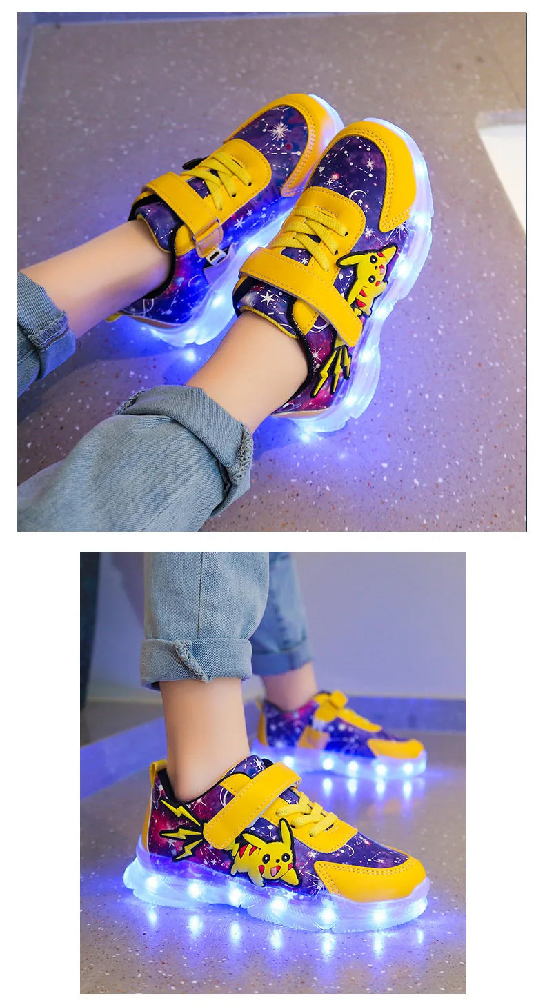 Kid’s Casual Shoes Boys Rechargeable Cartoon PU Leather Spring Fashion Flat Bottom Anti-slip Sneakers Yellow Size 25-36 - URBANPICK FASHION