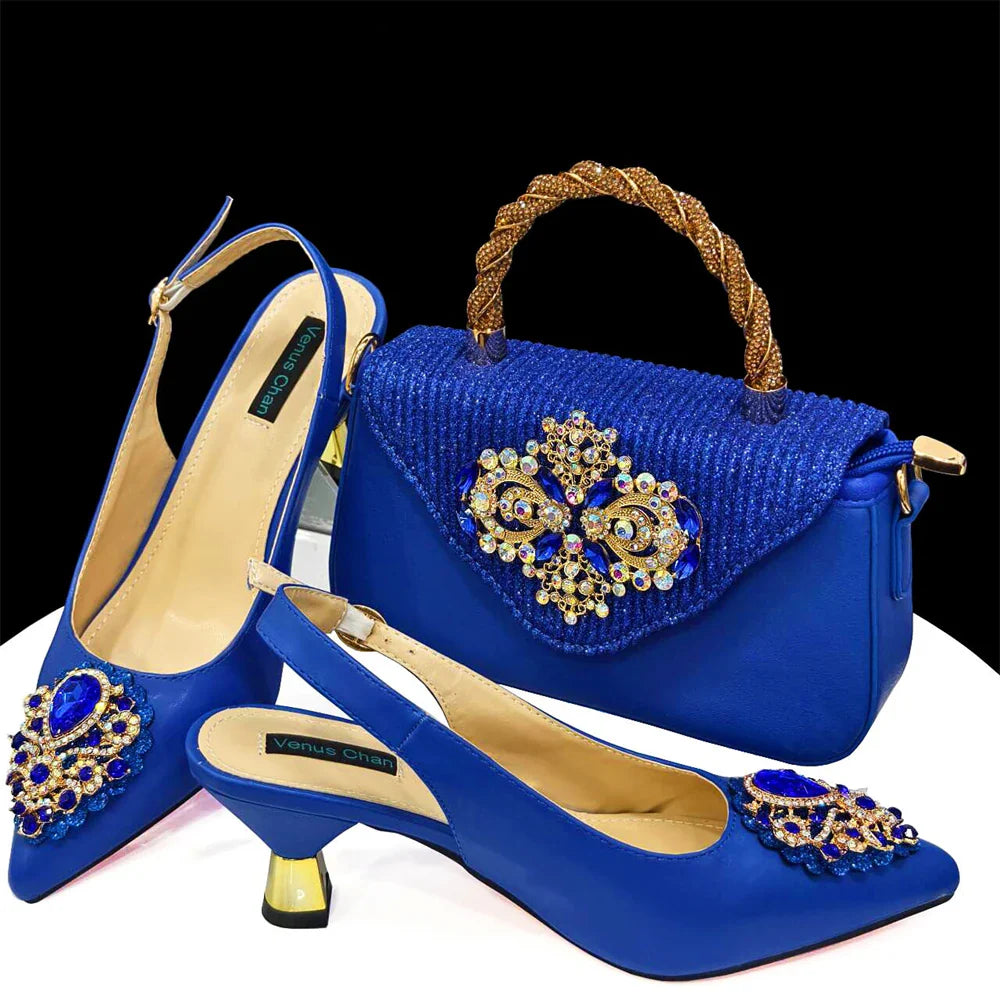 Women's Crystal Pointed High Heels Shoe Bag Set - URBANPICK FASHION