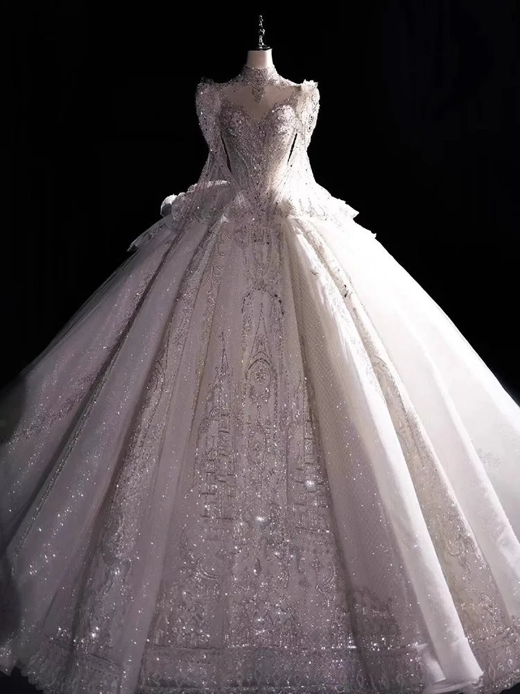 White Long Sleeved High-end Wedding Dress EDW2309 - URBANPICK FASHION