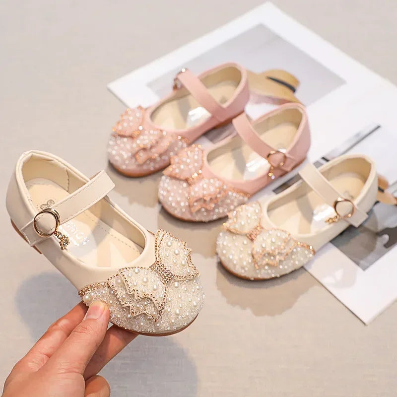Children Princess Shoes Glitter Party Wedding Shoes for Girls Fashion Rhinestone Toddlers Ballet Flats Causal Kids Leather Shoes - URBANPICK FASHION
