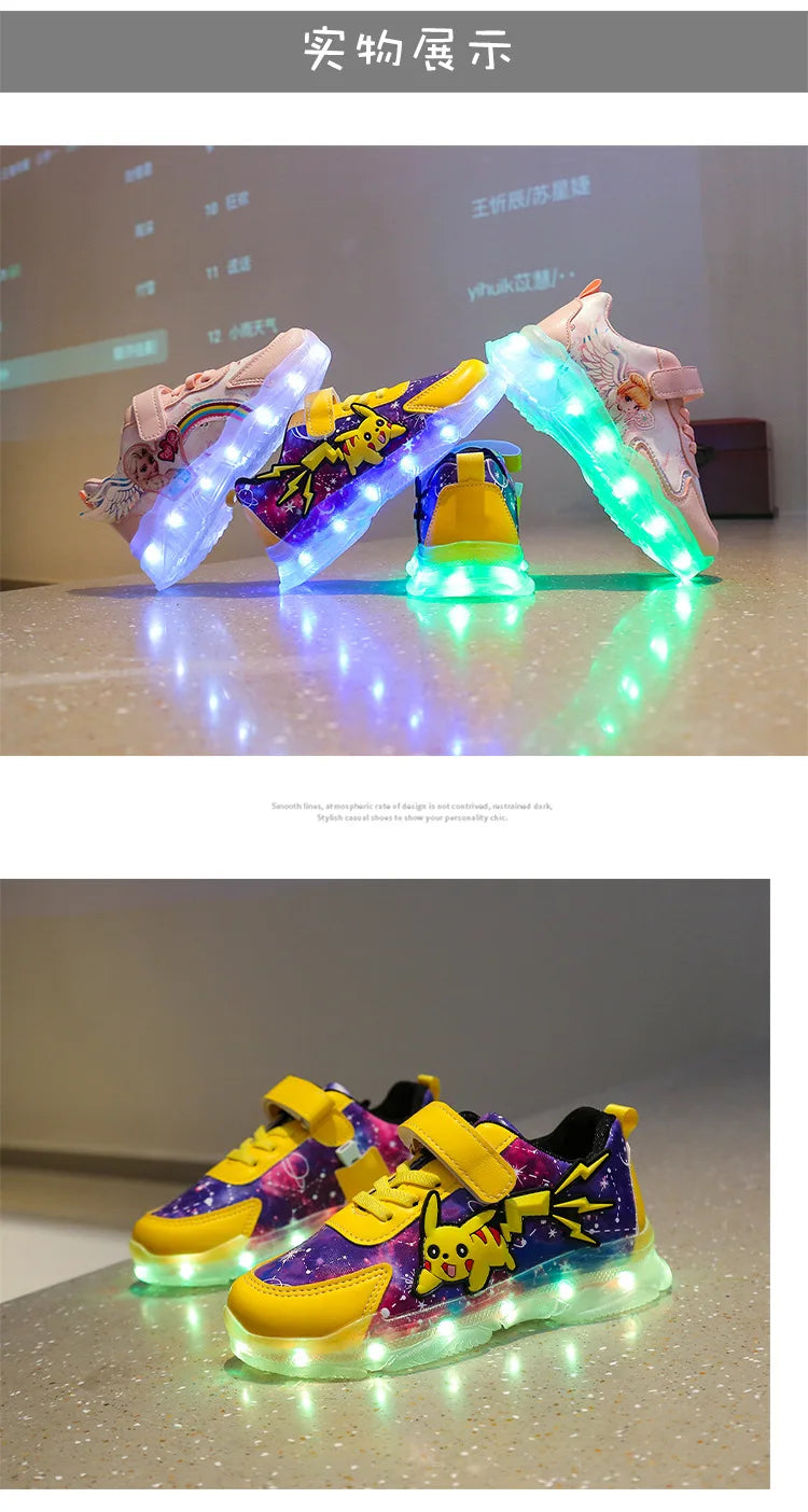 Kid’s Casual Shoes Boys Rechargeable Cartoon PU Leather Spring Fashion Flat Bottom Anti-slip Sneakers Yellow Size 25-36 - URBANPICK FASHION