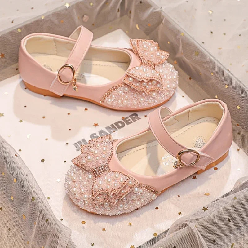 Children Princess Shoes Glitter Party Wedding Shoes for Girls Fashion Rhinestone Toddlers Ballet Flats Causal Kids Leather Shoes - URBANPICK FASHION