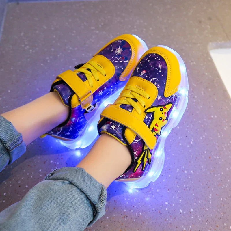 Kid’s Casual Shoes Boys Rechargeable Cartoon PU Leather Spring Fashion Flat Bottom Anti-slip Sneakers Yellow Size 25-36 - URBANPICK FASHION
