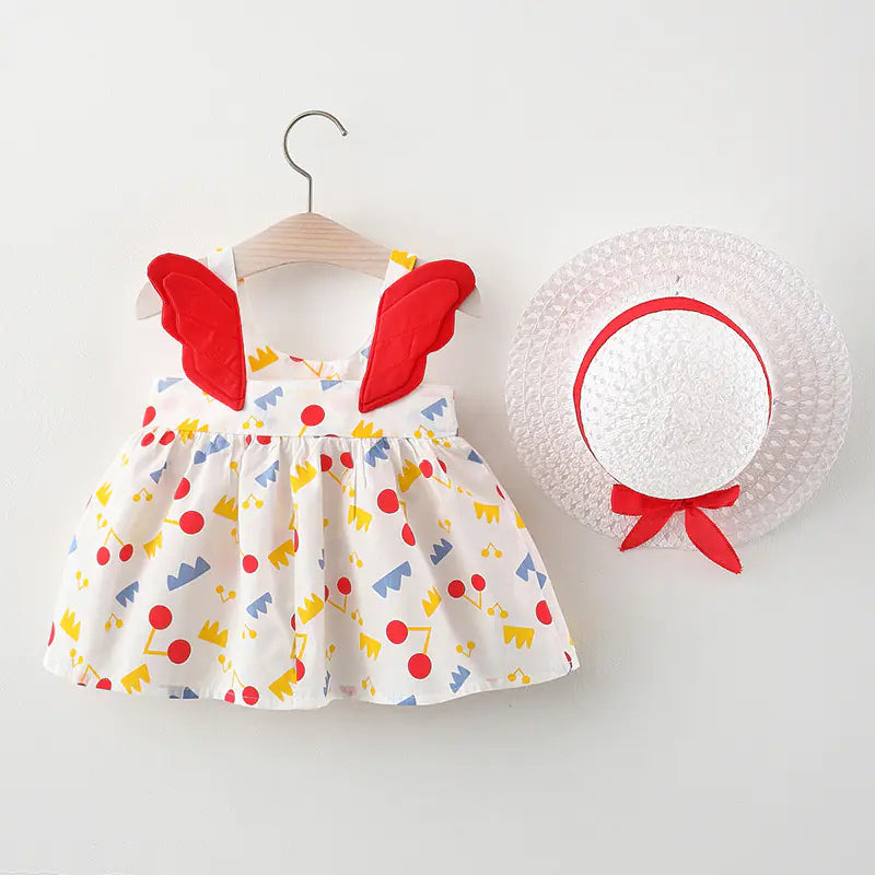 Summer Big Dot Wings Princess Dress with Hat - URBANPICK FASHION