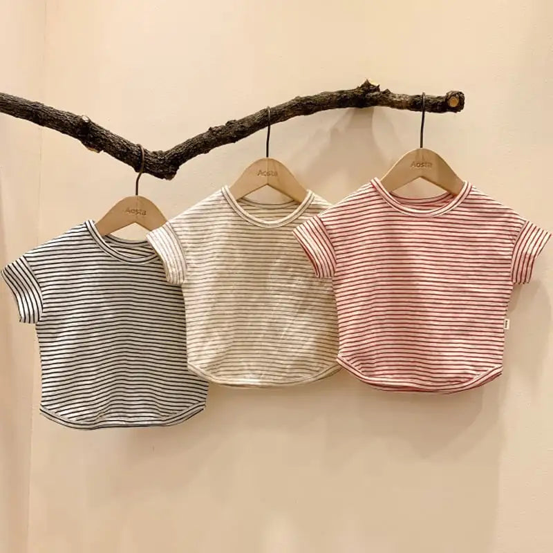 Striped Short Sleeve T-Shirt for Baby Boys and Girls - URBANPICK FASHION