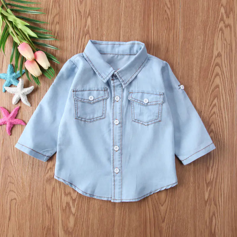 Long Sleeve Lapel Denim Shirts for Boys - URBANPICK FASHION