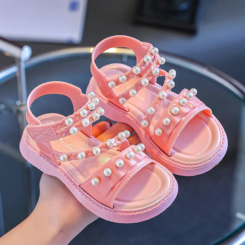 Girls' Summer Sandals with Pearls - Non-Slip Princess Shoes - URBANPICK FASHION