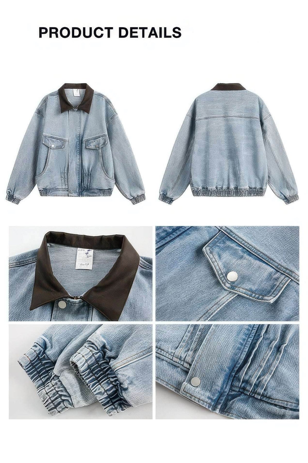 Vintage Washed Denim Jacket with Color Block Collar, American Streetwear Style - URBANPICK FASHION