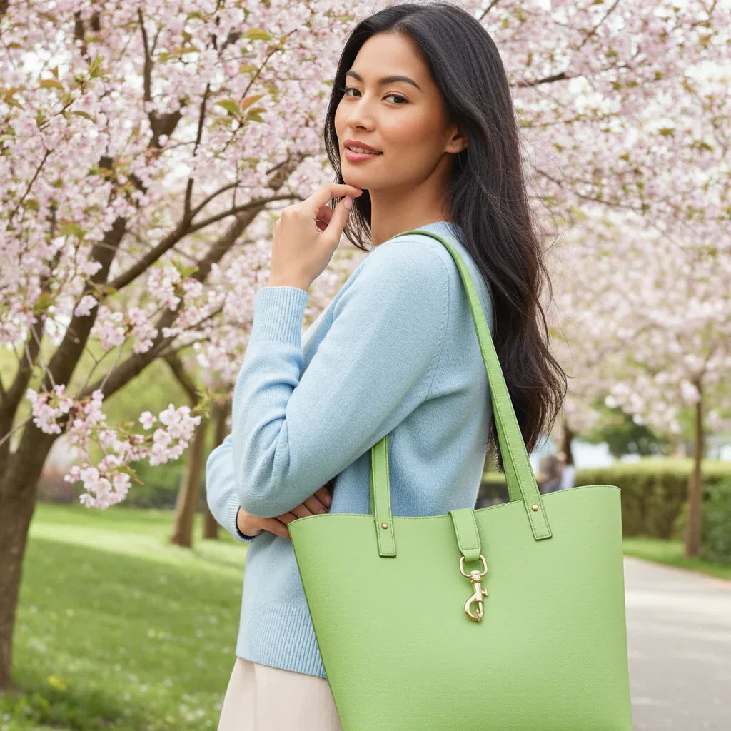 Pebbled Genuine Leather Tote Bag for Women – 16″ Laptop Work Tote - URBANPICK FASHION