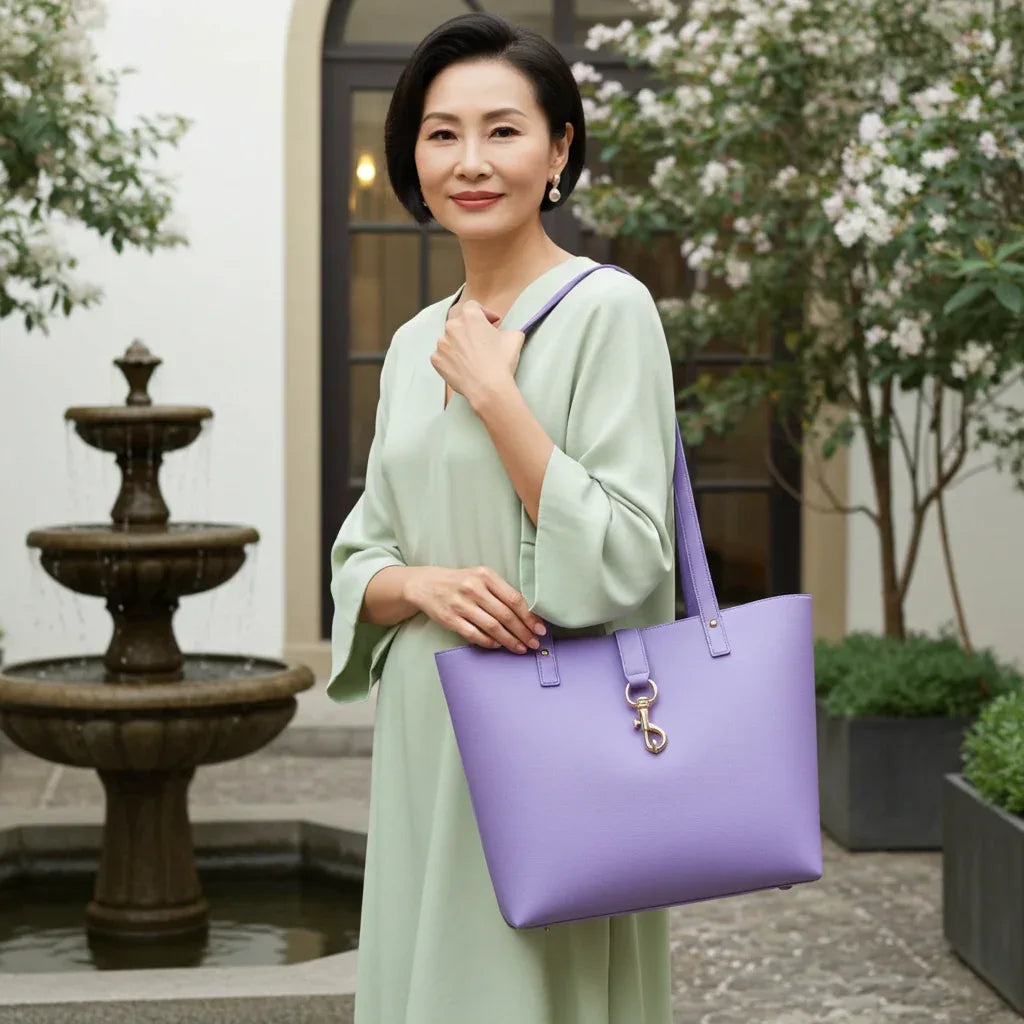 Pebbled Genuine Leather Tote Bag for Women – 16″ Laptop Work Tote - URBANPICK FASHION
