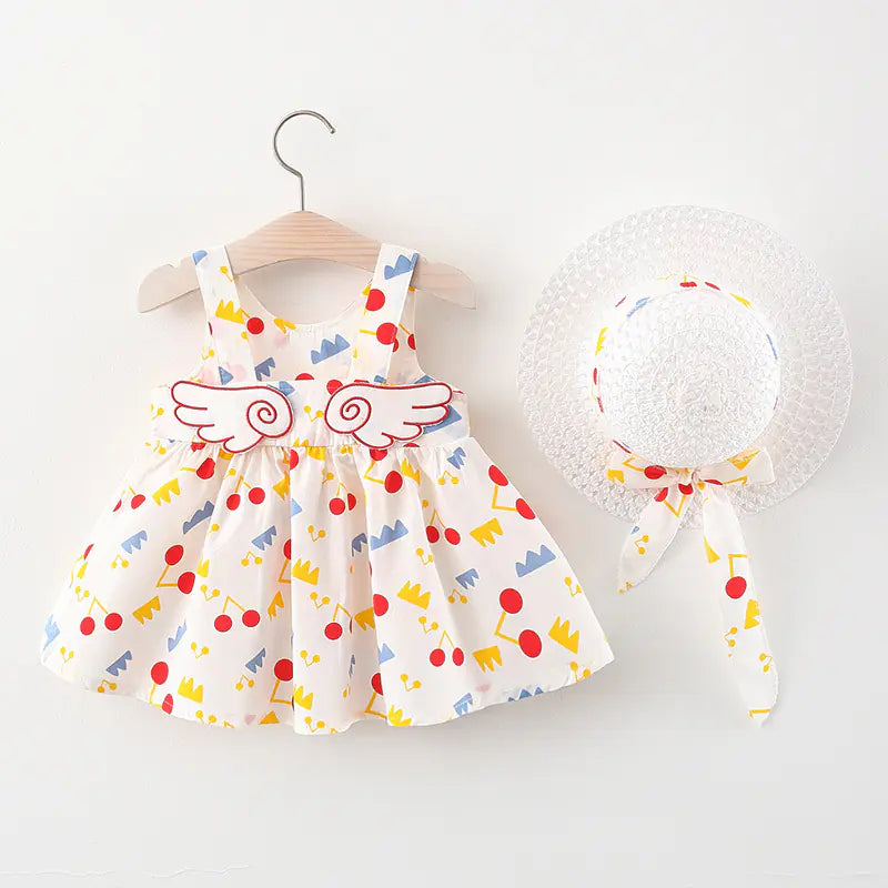 Summer Big Dot Wings Princess Dress with Hat - URBANPICK FASHION