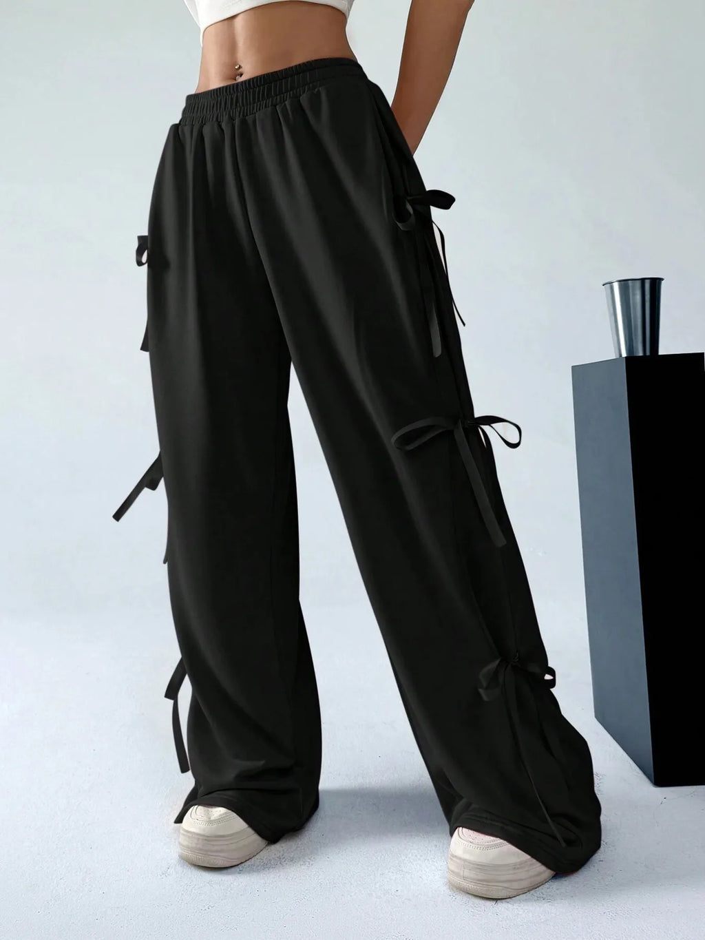 Cargo Wide Leg Pants with Side Tie Details - URBANPICK FASHION