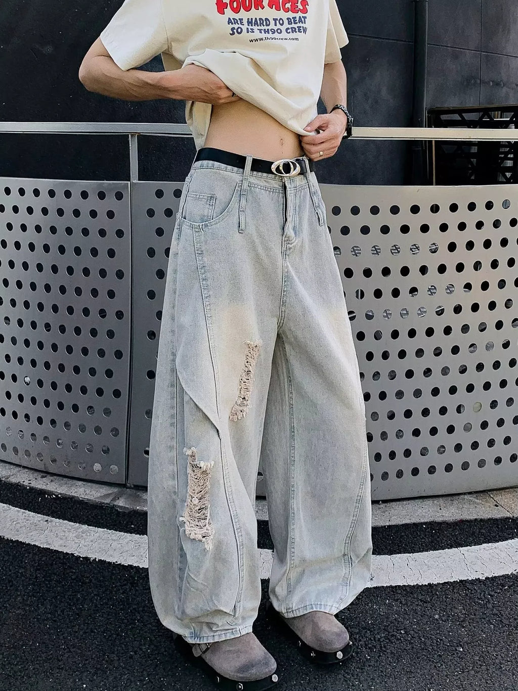 Men's Full Size Distressed Wide Leg Jeans Plus Size - URBANPICK FASHION