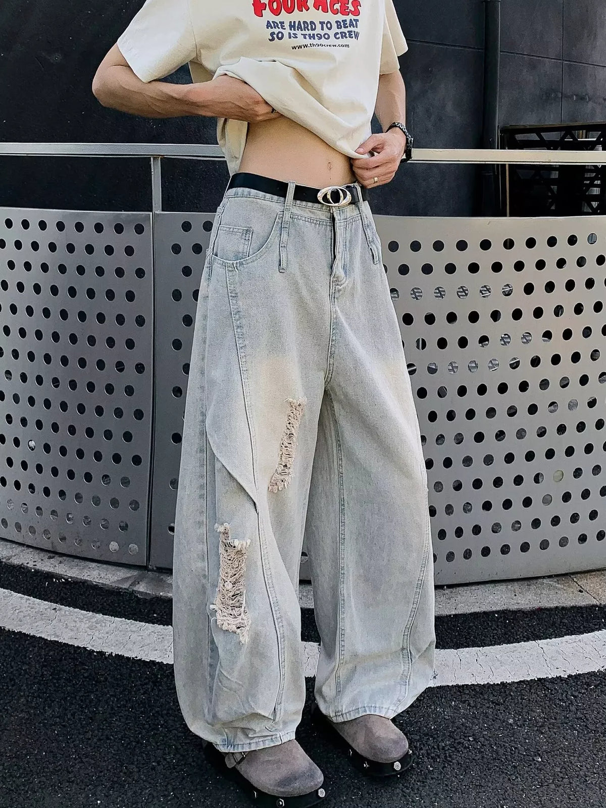 Men's Full Size Distressed Wide Leg Jeans Plus Size - URBANPICK FASHION