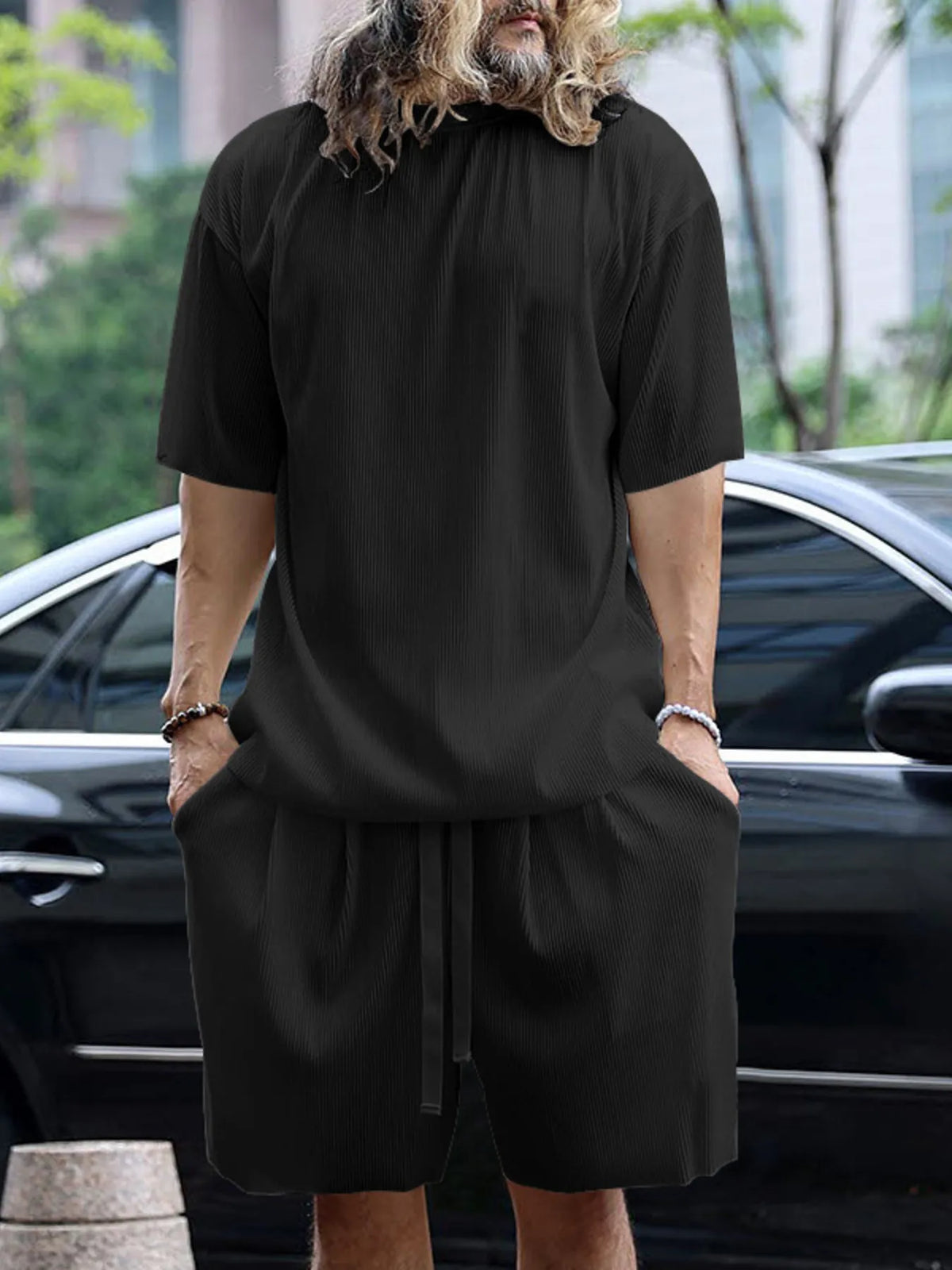 Men's Full Size Round Neck Short Sleeve Top and Shorts Set Plus Size - URBANPICK FASHION