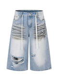 Men's Full Size Distressed Wide-Leg Capri Jeans Plus Size - URBANPICK FASHION