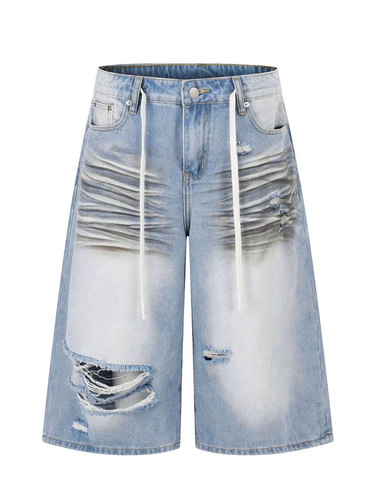 Men's Full Size Distressed Wide-Leg Capri Jeans Plus Size - URBANPICK FASHION