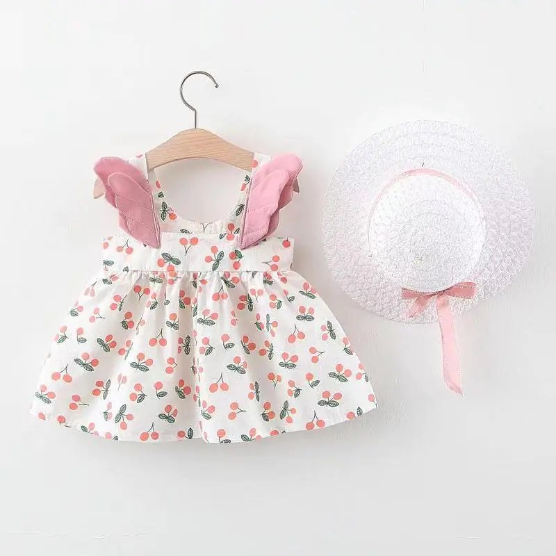 Summer Big Dot Wings Princess Dress with Hat - URBANPICK FASHION