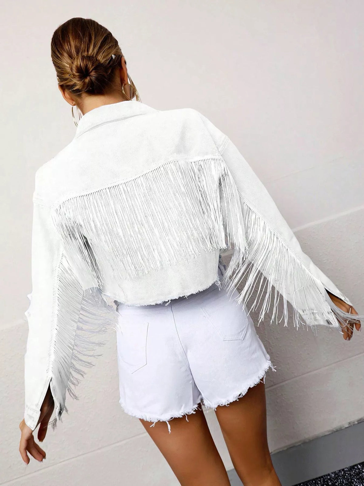 Fringed Cropped Denim Jacket - URBANPICK FASHION