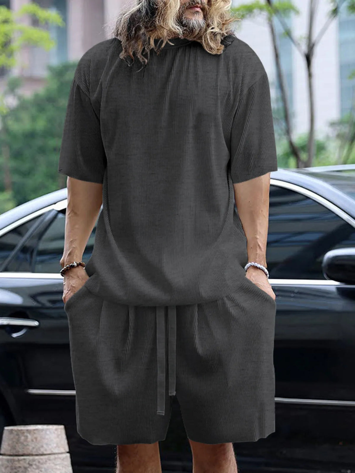 Men's Full Size Round Neck Short Sleeve Top and Shorts Set Plus Size - URBANPICK FASHION