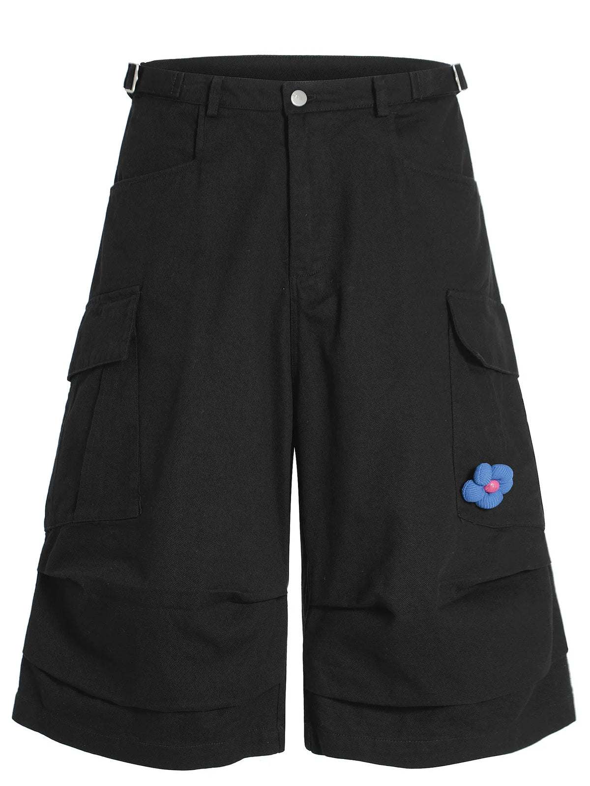 Men's Wide Leg Cargo Shorts with Flower Patch - URBANPICK FASHION