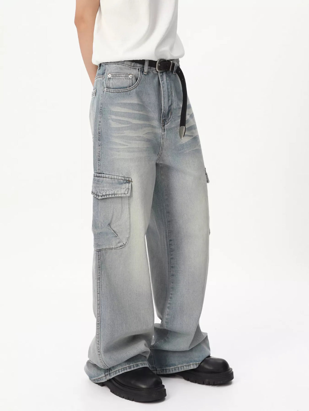 Men's Loose Fit Wash Cargo Jeans - URBANPICK FASHION