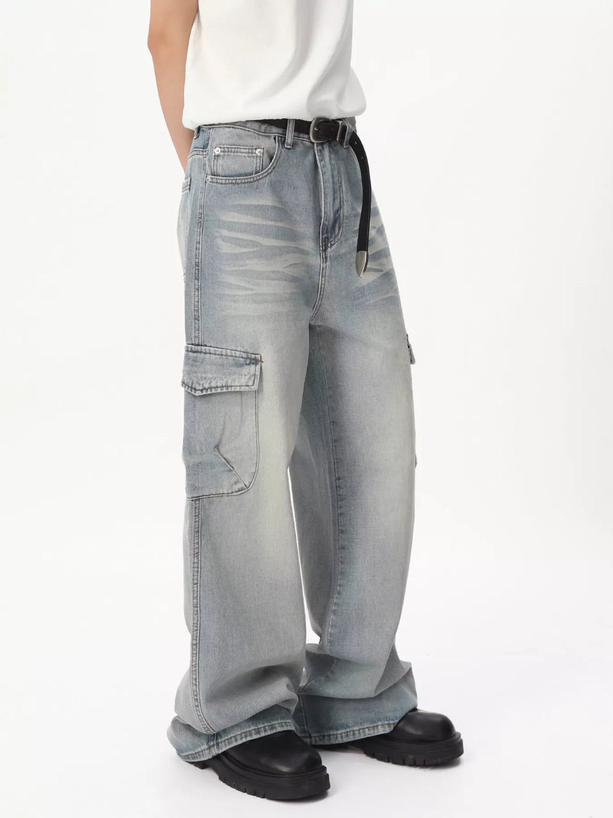 Men's Loose Fit Wash Cargo Jeans - URBANPICK FASHION