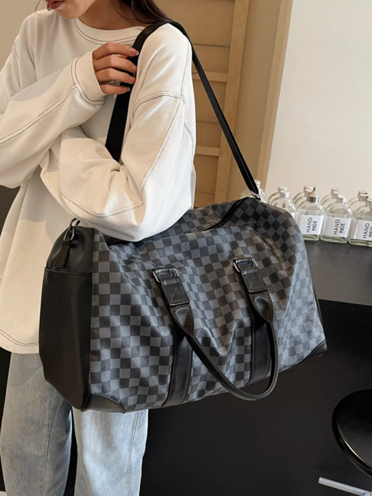 Checkered Pattern Travel Bag - URBANPICK FASHION