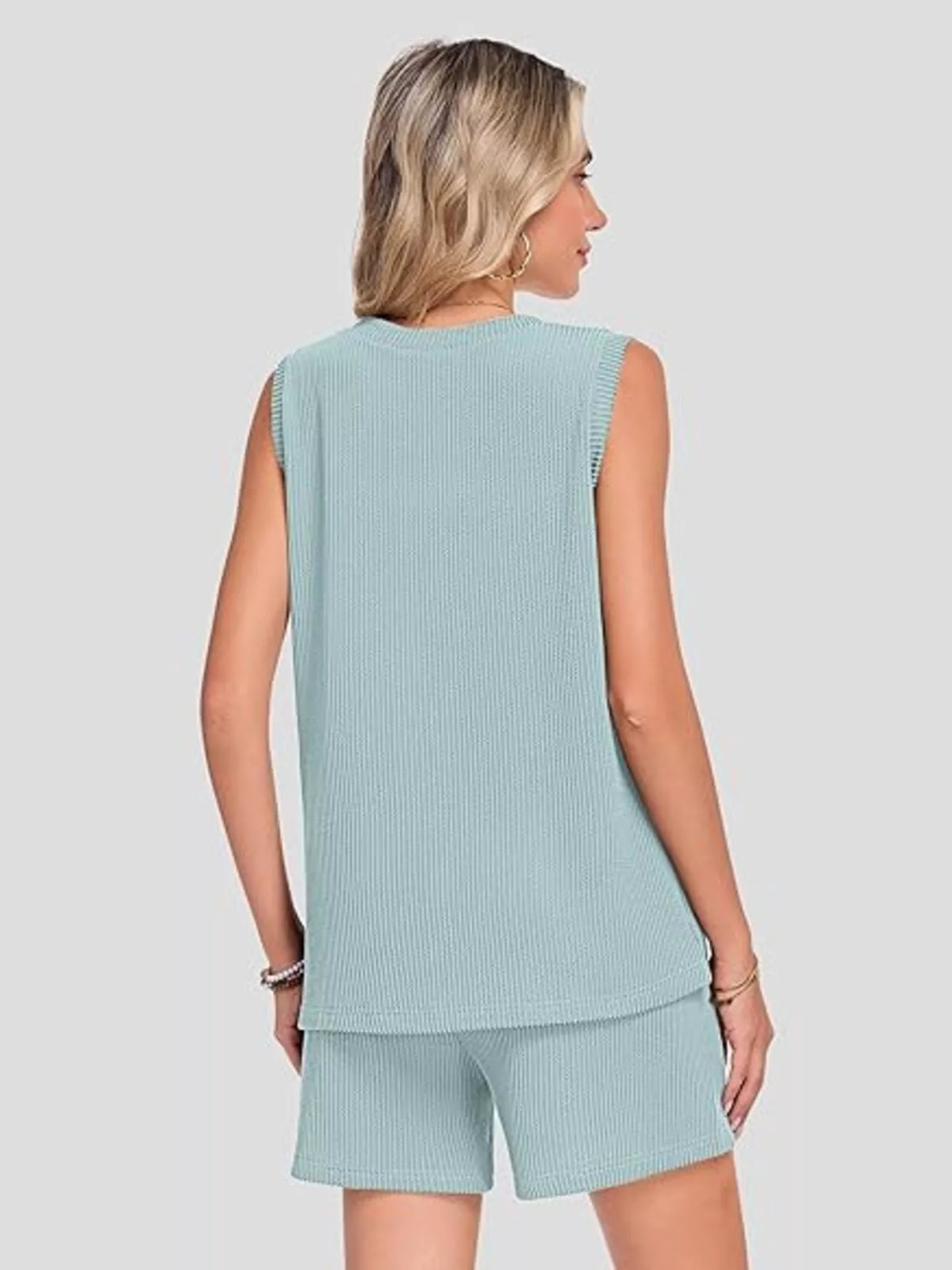 Casual Ribbed Knit Sleeveless Top and Shorts Set - URBANPICK FASHION