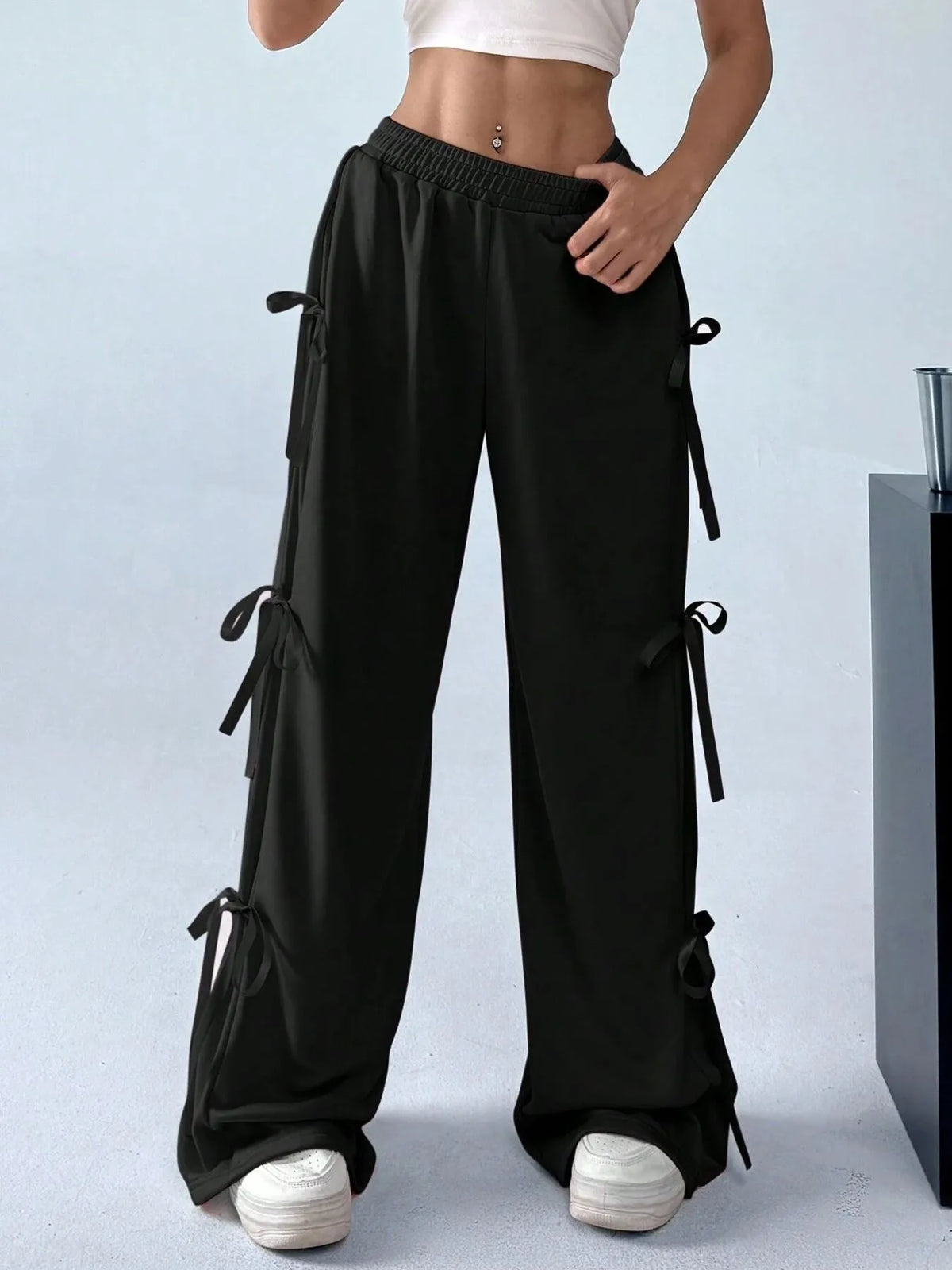 Cargo Wide Leg Pants with Side Tie Details - URBANPICK FASHION