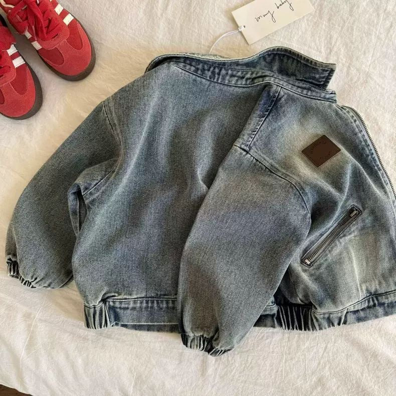 Kids Retro Distressed Denim Jacket – Light Blue