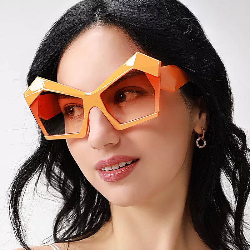 Oversized Geometric Orange Fashion Sunglasses - URBANPICK FASHION