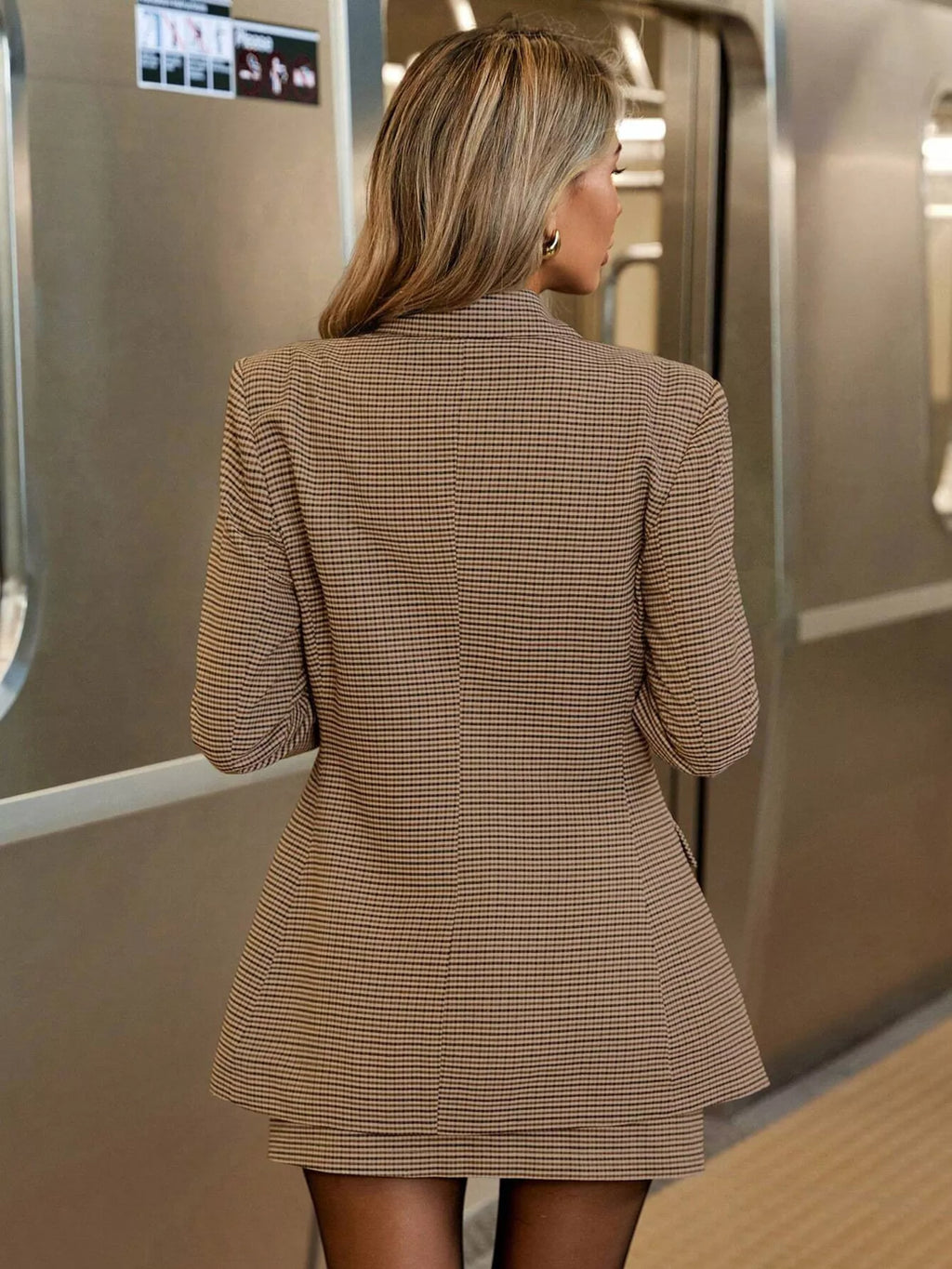 Single-Breasted Plaid Blazer and Skirt Set - URBANPICK FASHION
