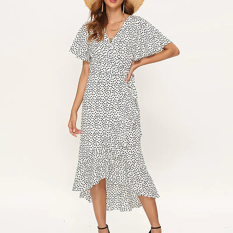 Summer Floral High-Waist V-Neck Chiffon Dress - URBANPICK FASHION