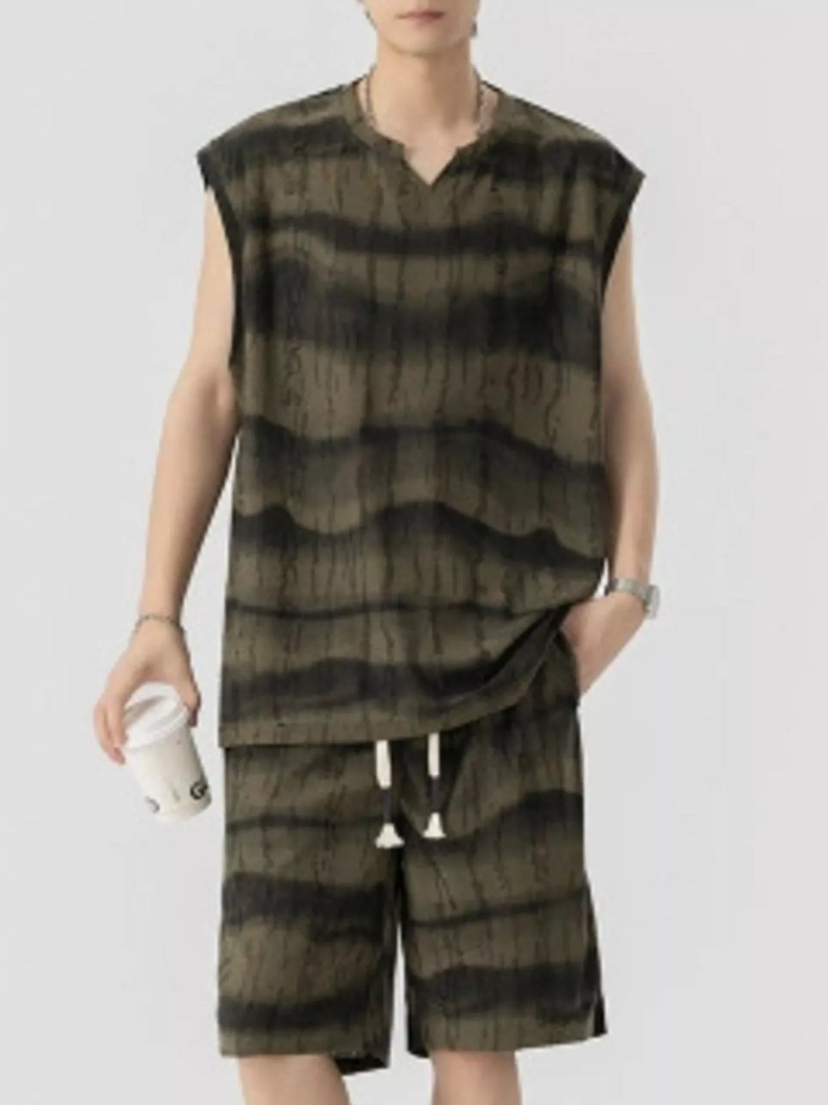 Men's Plus Size Striped Tank and Shorts Set - URBANPICK FASHION