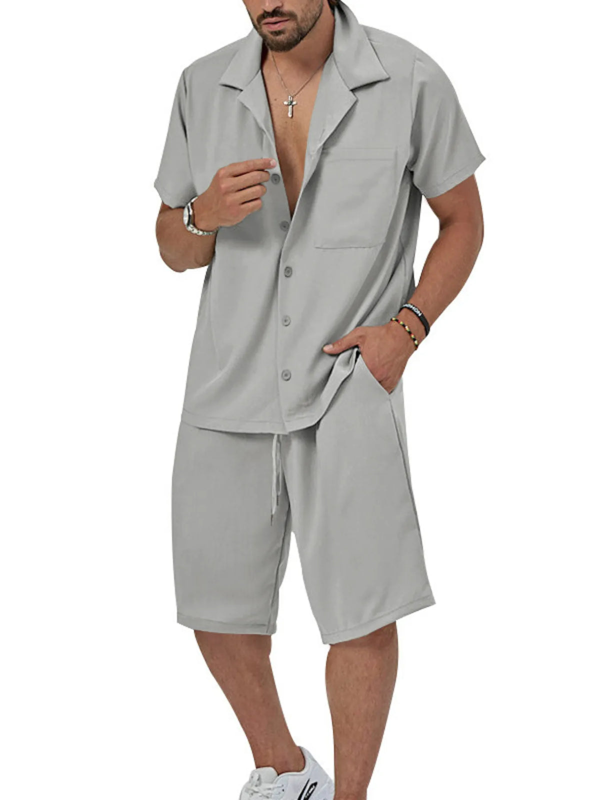 Men's Plus Size Button Up Short Sleeve Shirt and Shorts Set - URBANPICK FASHION