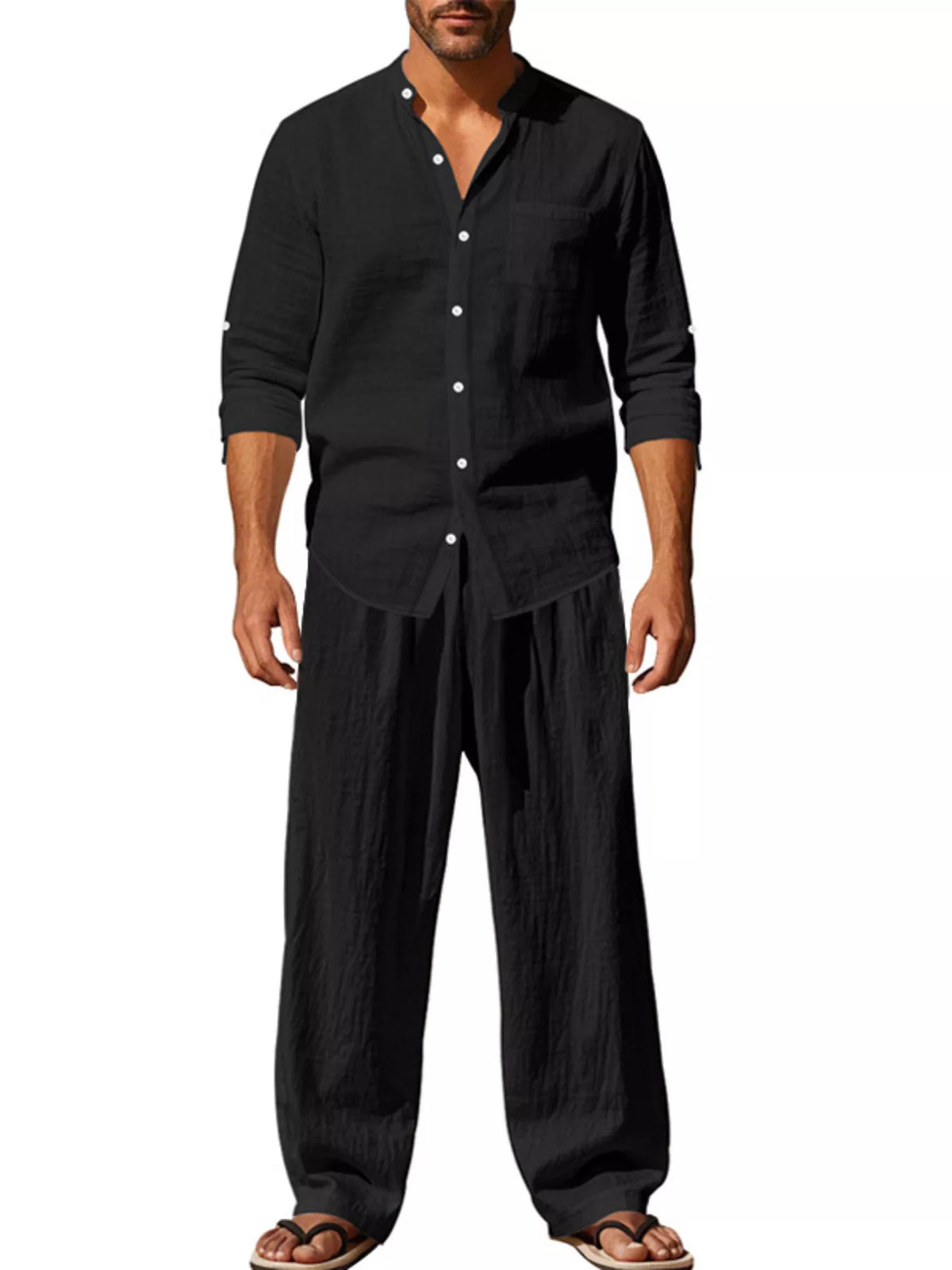 Men's Full Size Casual Button Up Shirt and Pants Plus Size - URBANPICK FASHION